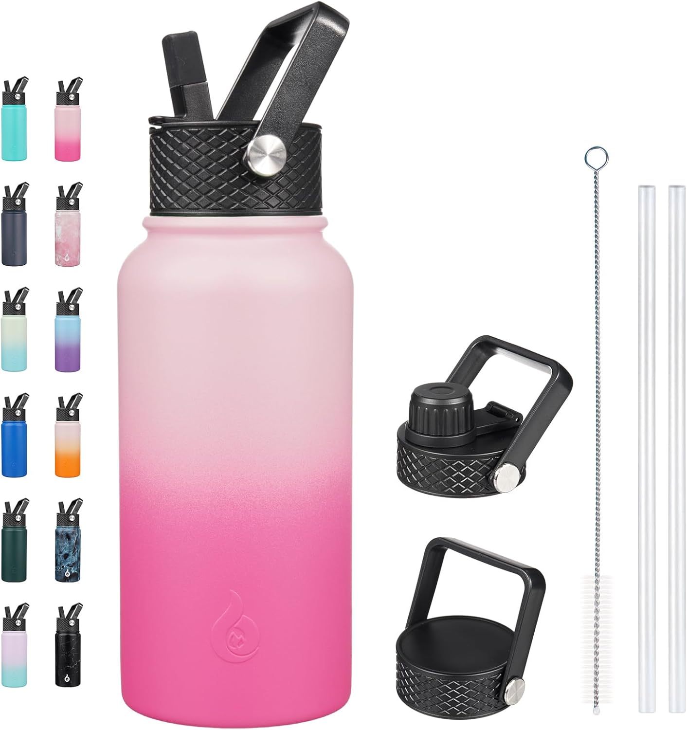 BJPKPK Insulated Water Bottles with Straw Lid, 40oz Stainless Steel Water Bottles with 3 Lids, BPA Free Leakproof Thermo, Tumblers, Cups for Sports, Gym- Midnight - Colors A