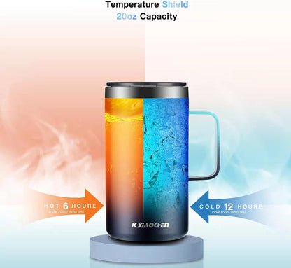 KXIAOCHEN 20oz Insulated Coffee Mug with Lid, Stainless Steel Coffee Cup, Double Wall Vacuum Coffee Tumbler with Handle, Premium Thermal Travel Coffee Mug (Navy Blue)