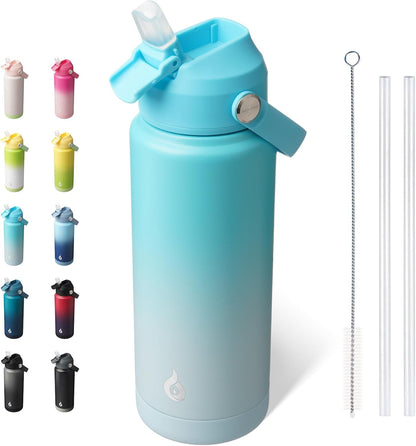 BJPKPK Insulated Water Bottle with Straw Lid, 18oz Thermo Water Bottles with Soft Nozzle, Flex Handle & Non-slip Boot, BPA Free Leak Proof Stainless Steel Metal Thermo, Tumblers, Cups,Sea Salt