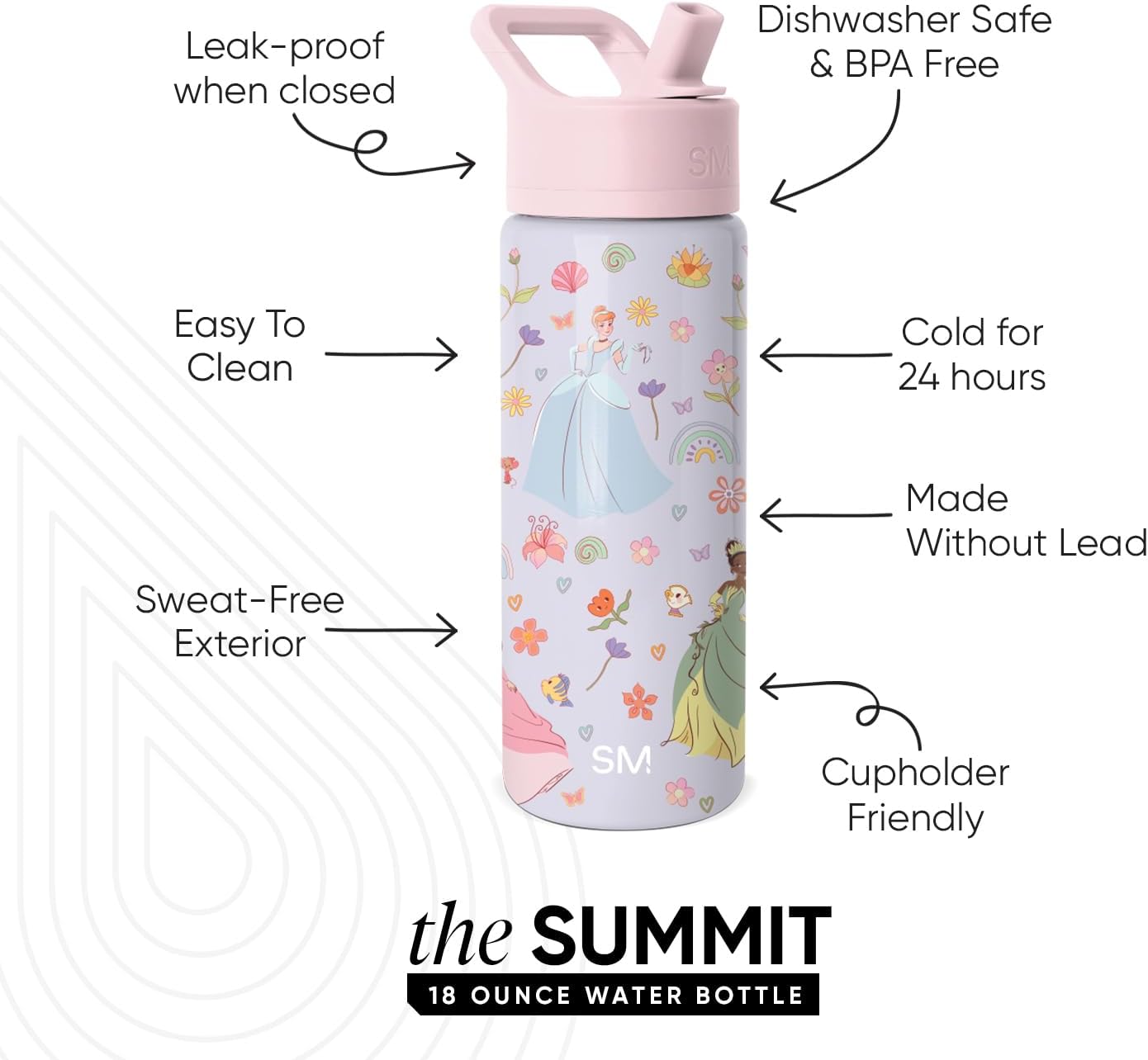 Simple Modern Disney Minnie Mouse Kids Water Bottle with Straw Lid | 14oz Insulated Stainless Steel Kids Tumbler & Spill Proof Toddler Cup for School, Girls, Boys | Summit | Minnie Mouse Fun - Colors A
