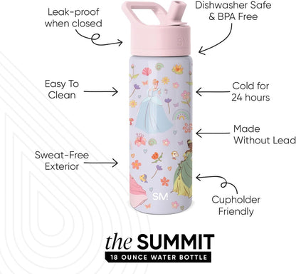 Simple Modern Disney Minnie Mouse Kids Water Bottle with Straw Lid | 14oz Insulated Stainless Steel Kids Tumbler & Spill Proof Toddler Cup for School, Girls, Boys | Summit | Minnie Mouse Fun - Colors A