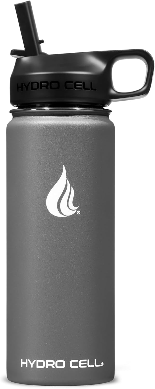 HYDRO CELL Stainless Steel Insulated Water Bottle with Straw - For Cold & Hot Drinks - Metal Vacuum Flask with Screw Cap and Modern Leakproof Sport Thermos for Adults (Neon 18oz)