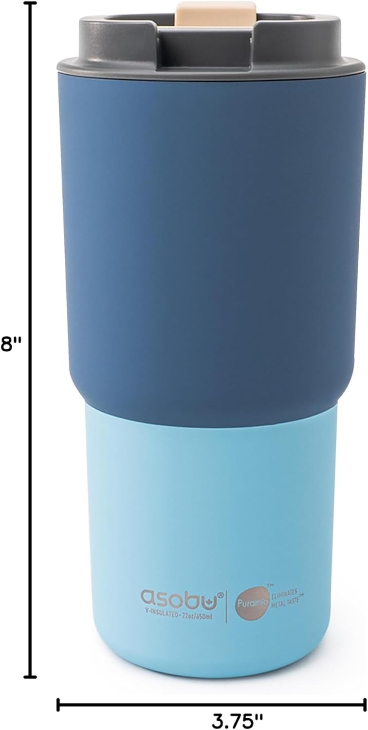 asobu 22oz Extra Large Ceramic-Lined Travel Mug with No Metal Taste-Keeps Flavors True - Double-Wall Vacuum Insulated Coffee Mug with Spill-Proof Pop-Open Lid for Hot Drinks