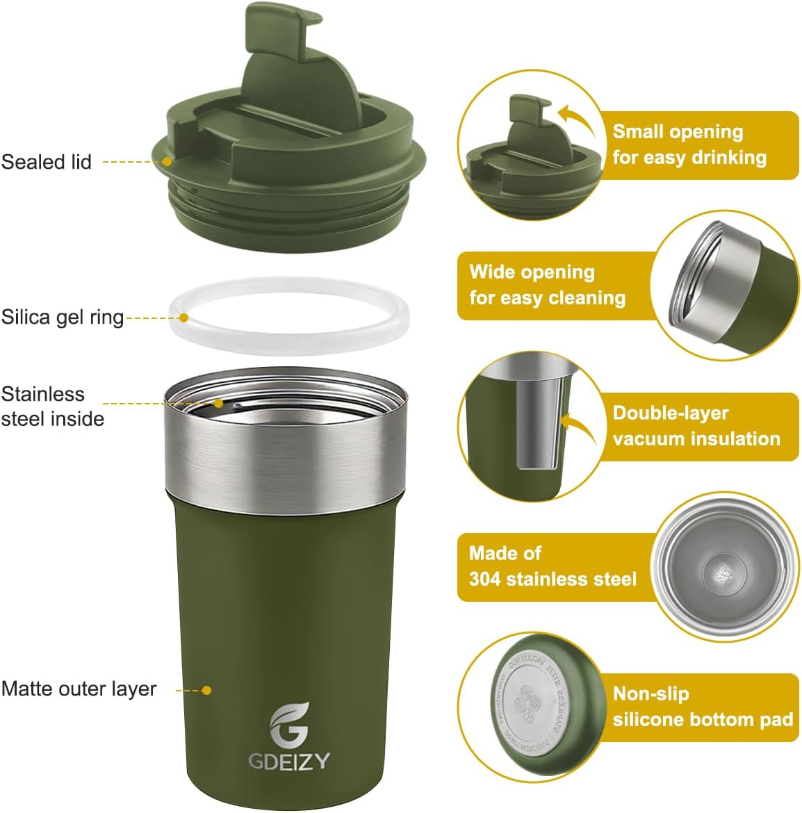 17oz Double Wall Stainless Steel Vacuum Insulated Travel Mug, Spill-Proof & Leak-Proof Coffee Mug, BPA-Free Reusable Coffee Cup for Hot & Cold Drinks, Black (Black)