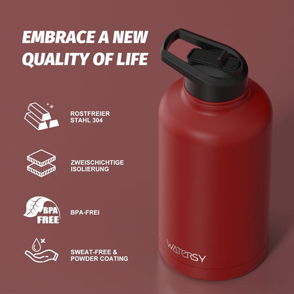 40oz Insulated Water Bottle (Cold for 48 Hrs),BPA Free&Leak Proof,Stainless Steel Water Flask,Water Jug with Straw Spout Lids for Gym,Hiking,Travel,Black Blue