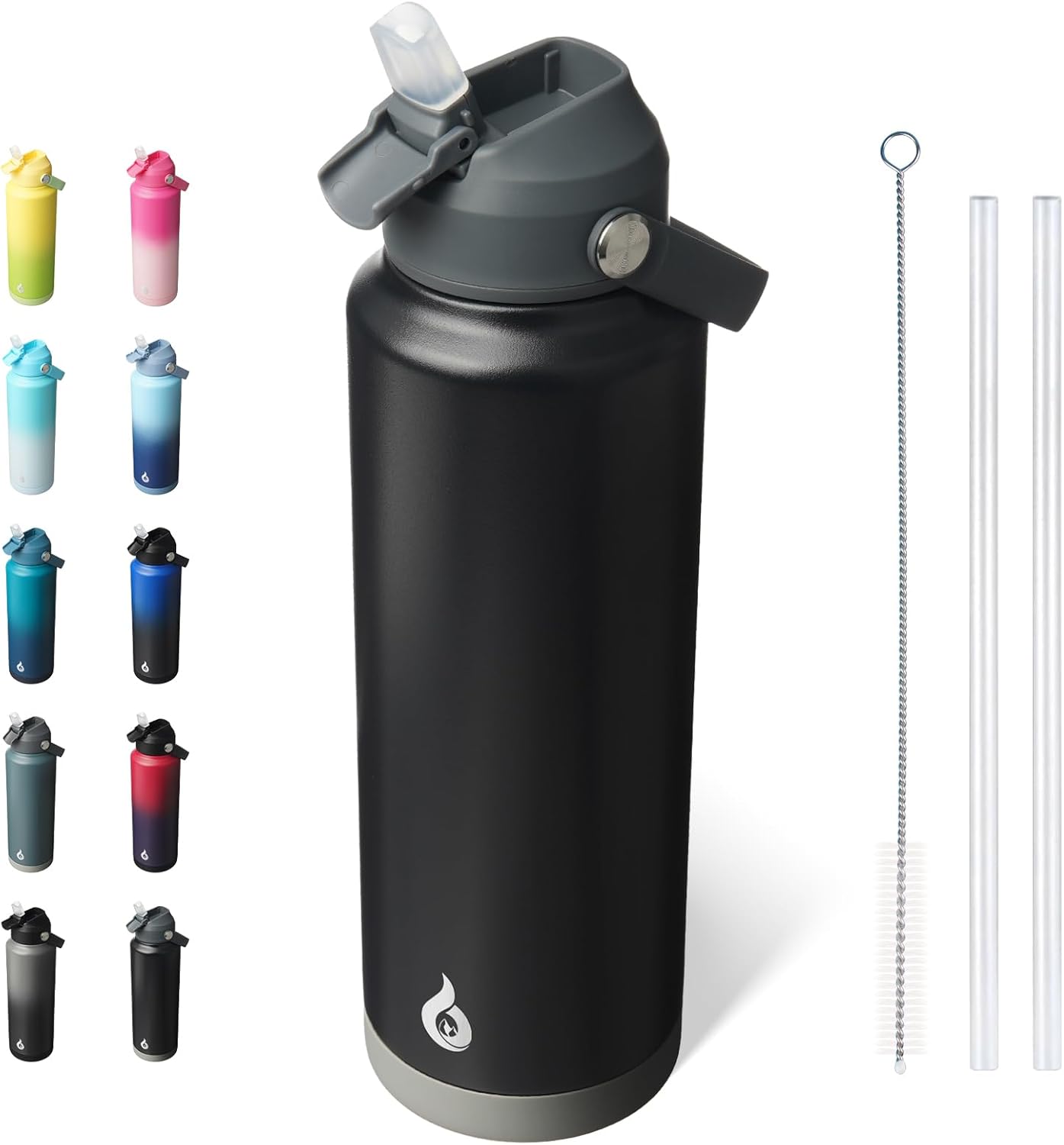 BJPKPK Insulated Water Bottle with Straw Lid, 18oz Thermo Water Bottles with Soft Nozzle, Flex Handle & Non-slip Boot, BPA Free Leak Proof Stainless Steel Metal Thermo, Tumblers, Cups,Sea Salt