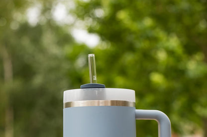 Halm Glass Straws - 6 Long 12 inch Bent Stanley Cup Replacement Drinking Straws + Plastic-Free Cleaning Brush - Perfect for Bottles & Quencher - Made in Germany - Dishwasher Safe - Eco-Friendly