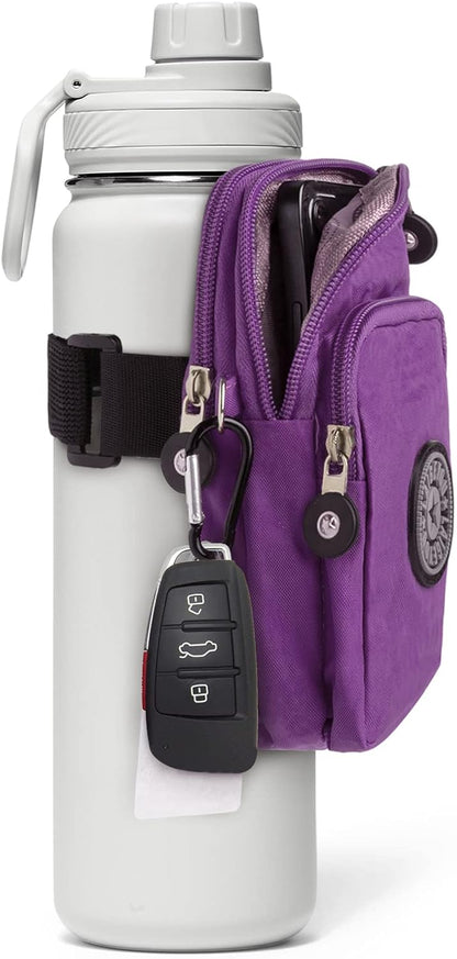 Gym Water Caddy with Phone Holder, Water Bottle Sleeve Bag with Pocket for Cards, Keys, Wallet, Gym Bottle Accessories for Men Women
