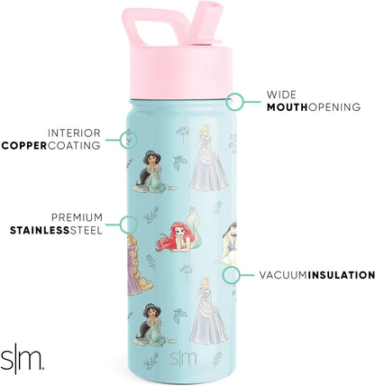 Simple Modern Disney Minnie Mouse Kids Water Bottle with Straw Lid | 14oz Insulated Stainless Steel Kids Tumbler & Spill Proof Toddler Cup for School, Girls, Boys | Summit | Minnie Mouse Fun - Colors A