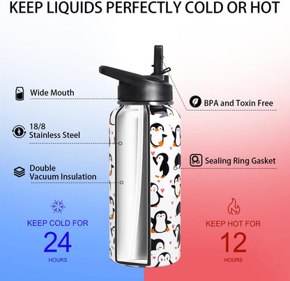 32 oz Pickleball Insulated Water Bottle with Straw - Pickleball Gym Hiking Sports Coffee Mug | Perfect Pickleball Gifts for Women, Pickleball Decor Accessories