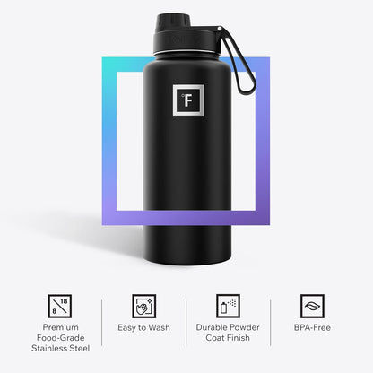 IRON °FLASK Camping & Hiking Hydration Flask with Straw, Wide Mouth Insulated Stainless Steel Sports Water Bottle - 22 oz Aurora