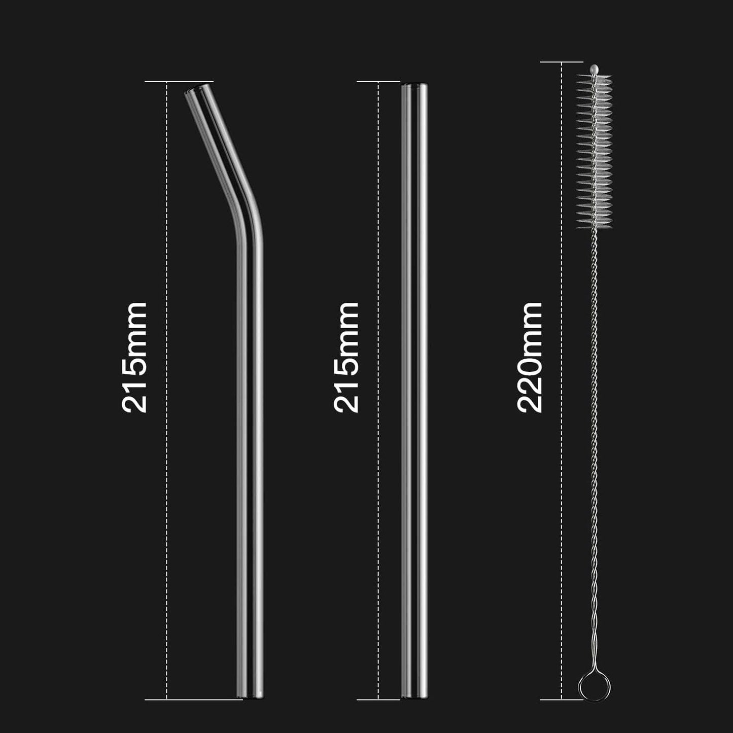 HeykirHome 4-Pack Reusable Glass Straw, Size 8.5''x10 MM,Including 2 Straight and 2 Bent with 2 Cleaning Brush- Perfect For Smoothies, Tea, Juice