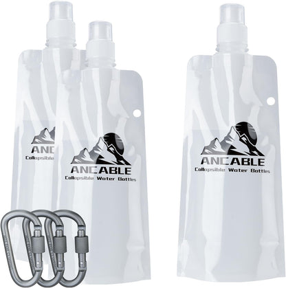 Ancable 33oz (1L) Collapsible Water Bottles, 3-Pack Reusable Travel Foldable Water Bottles for Hiking Camping Running Bike, BPA-Free Water Bottle