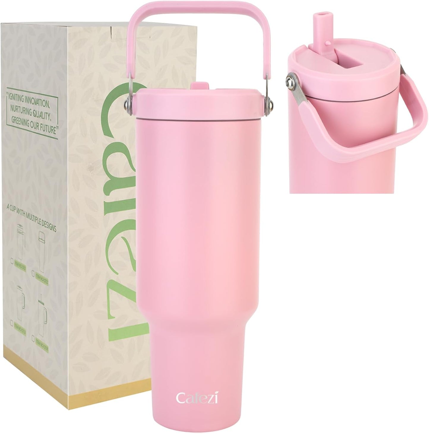 40 oz Insulated Tumbler with Top Handle and Flip Straw, Vacuum Insulated Stainless Steel Cup with Leak-Proof Lid, Sweat-Free, Fits Cup Holder, Keeps Ice Cold up to 30 Hours