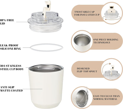 Puraville Insulated Tumblers with Lid, 14 oz Travel Coffee Mug Stainless Steel Vacuum Cup, Leak Proof Reusable Double Walled Coffee Tumbler for Iced and Hot Drinks, Cream