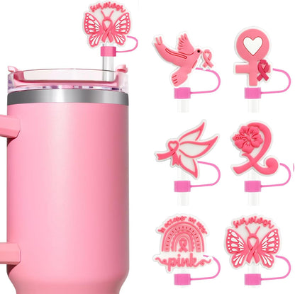 6PCS Pink Black Girl Straw Covers for Stanley Cup，Cute Silicone Straw Topper for 10mm Drinking Straw Tip Covers Stanley Cup Accessories