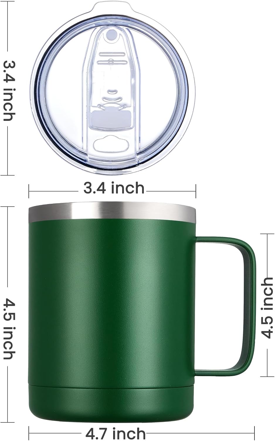 MEWAY 12oz Coffee Mug With Handle and Sliding Lid,Stainless Steel Travel Tumbler Cup with Handle,Double Wall Vacuum Insulated Camping Cup for Hot & Cold Drinks Tea (Black,Set of 1