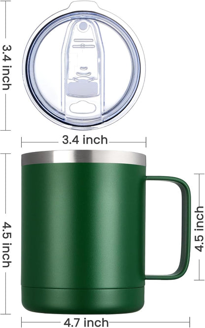 MEWAY 12oz Coffee Mug With Handle and Sliding Lid,Stainless Steel Travel Tumbler Cup with Handle,Double Wall Vacuum Insulated Camping Cup for Hot & Cold Drinks Tea (Black,Set of 1