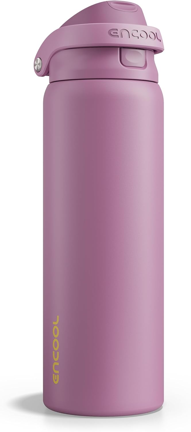 ENCOOL Leakproof Insulated Water Bottle with Straw Dual-Sip Water Bottle Bag-Safe Design for Work, Commute & Gym – Keeps Drinks Cold All Day, 24 oz, Lemonade Pink - Colors B