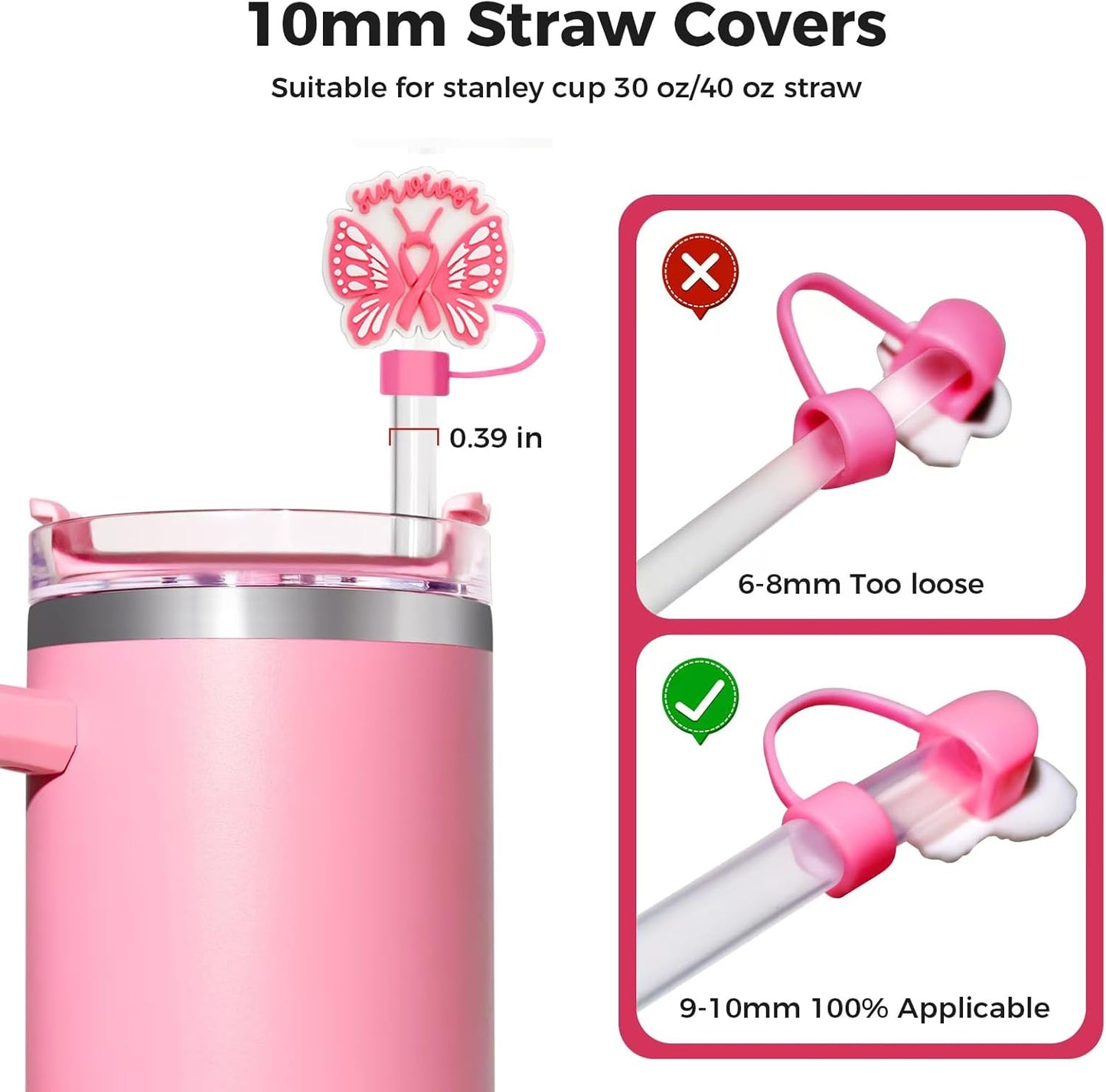 6PCS Pink Black Girl Straw Covers for Stanley Cup，Cute Silicone Straw Topper for 10mm Drinking Straw Tip Covers Stanley Cup Accessories