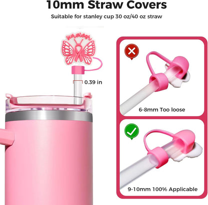 6PCS Pink Black Girl Straw Covers for Stanley Cup，Cute Silicone Straw Topper for 10mm Drinking Straw Tip Covers Stanley Cup Accessories