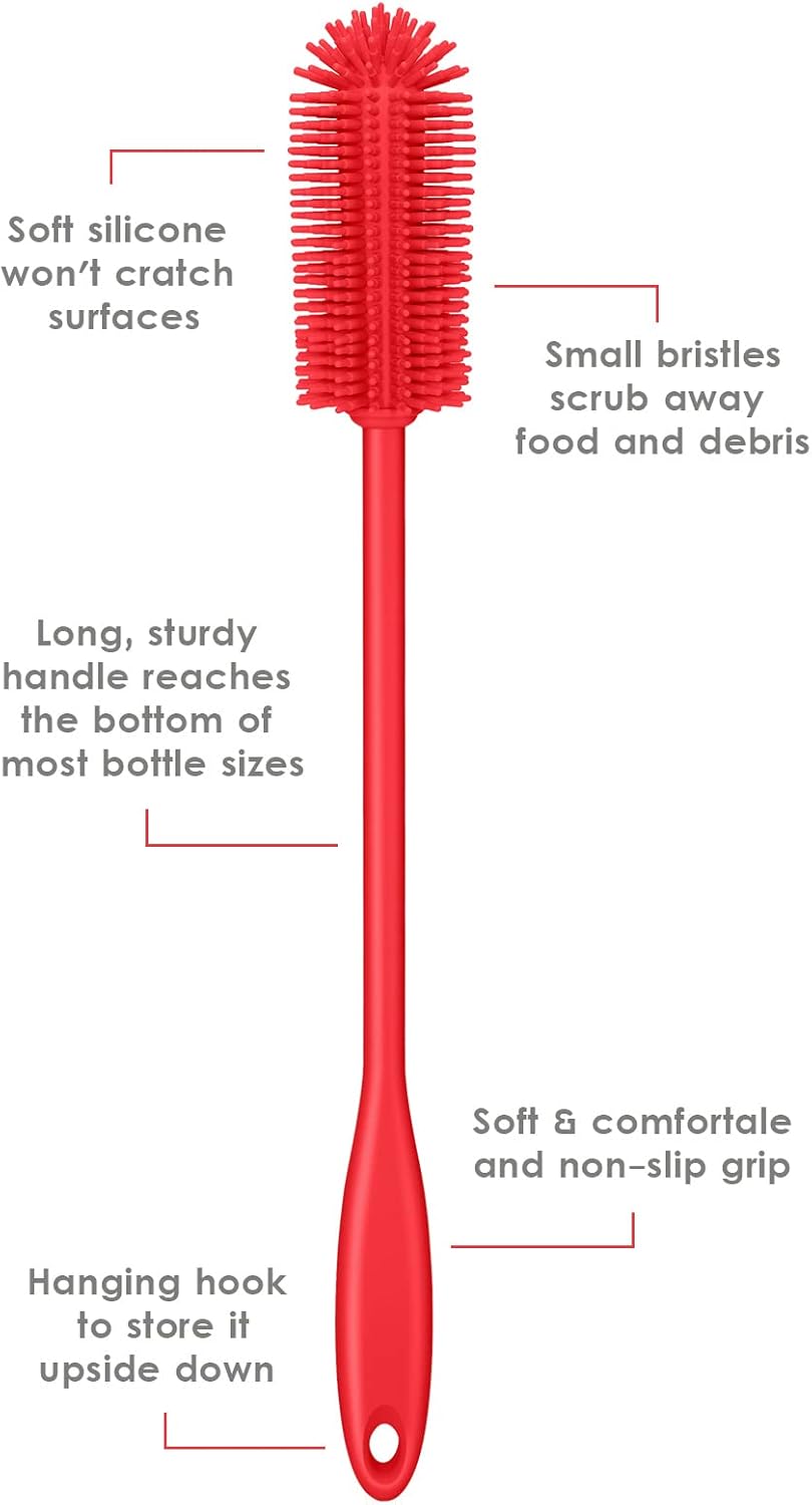 Silicone Bottle Brush, Water Bottle Cleaner Brush with Long Handle, Perfect for Cleaning Narrow Neck Containers, Vacuum Sports Bottle, Tumblers, Flask, Glassware (1 Pack, Charcoal)