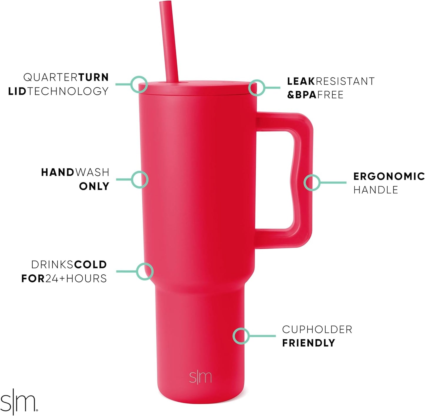 Simple Modern 40 oz Trek Tumbler with Handle and Straw Lid | Cup Holder Friendly Insulated Stainless Steel Travel Mug | Sea Glass Sage - Colors A