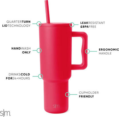 Simple Modern 40 oz Trek Tumbler with Handle and Straw Lid | Cup Holder Friendly Insulated Stainless Steel Travel Mug | Sea Glass Sage - Colors B