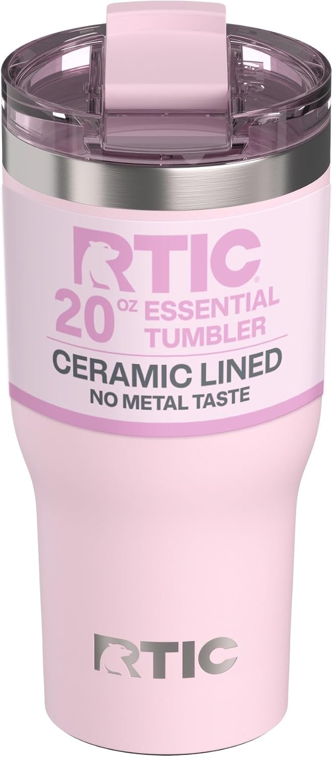 RTIC 20oz Essential Tumbler with Lid, Ceramic Lined, Insulated, Stainless Steel, Metal, Double Wall Vacuum-Insulation, Travel Cup for Iced Coffee, Tea, Hot and Cold Drink, Graphite