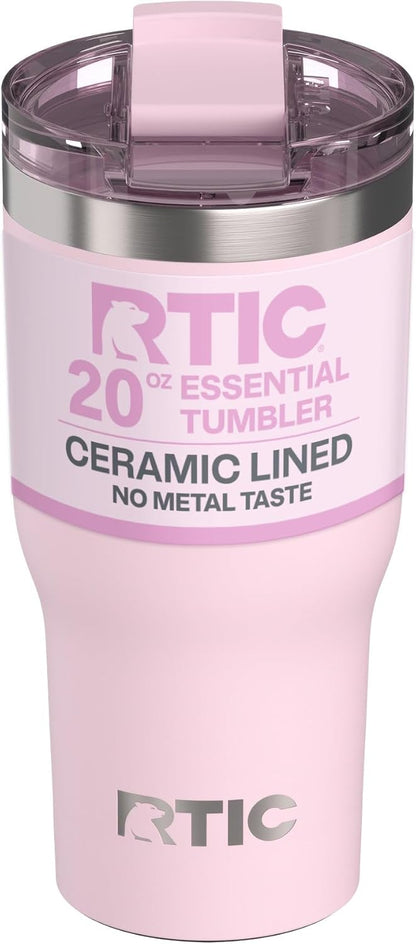 RTIC 20oz Essential Tumbler with Lid, Ceramic Lined, Insulated, Stainless Steel, Metal, Double Wall Vacuum-Insulation, Travel Cup for Iced Coffee, Tea, Hot and Cold Drink, Graphite