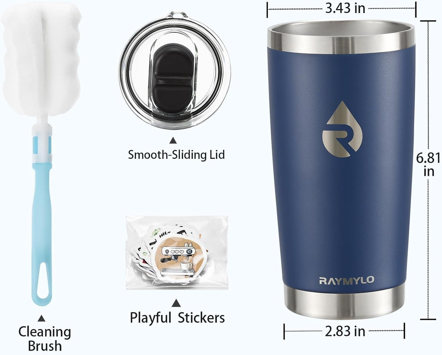 RAYMYLO Insulated Travel Coffee Tumbler 20oz, Detachable & Spill-Proof Slider Lid for Thorough Clean, Stainless Steel Reusable Coffee Mug with Lid Fits Most Car Cup Holder & BPA Free
