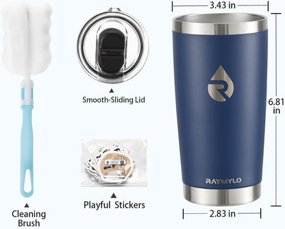 RAYMYLO Insulated Travel Coffee Tumbler 20oz, Detachable & Spill-Proof Slider Lid for Thorough Clean, Stainless Steel Reusable Coffee Mug with Lid Fits Most Car Cup Holder & BPA Free
