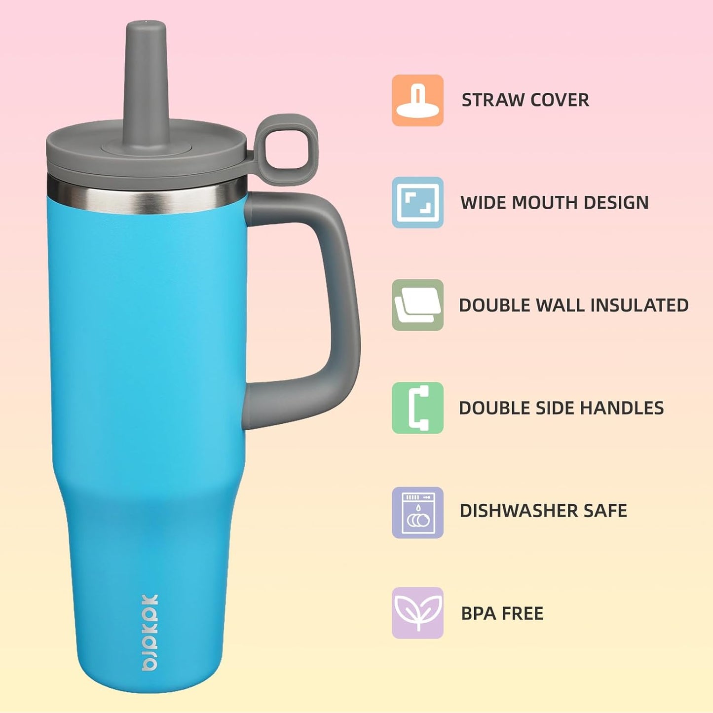 BJPKPK 50oz Insulated Tumbler with Handle Stainless Steel Travel Coffee Mug with Lid Reusable Large Water Bottle with Straw,Sky