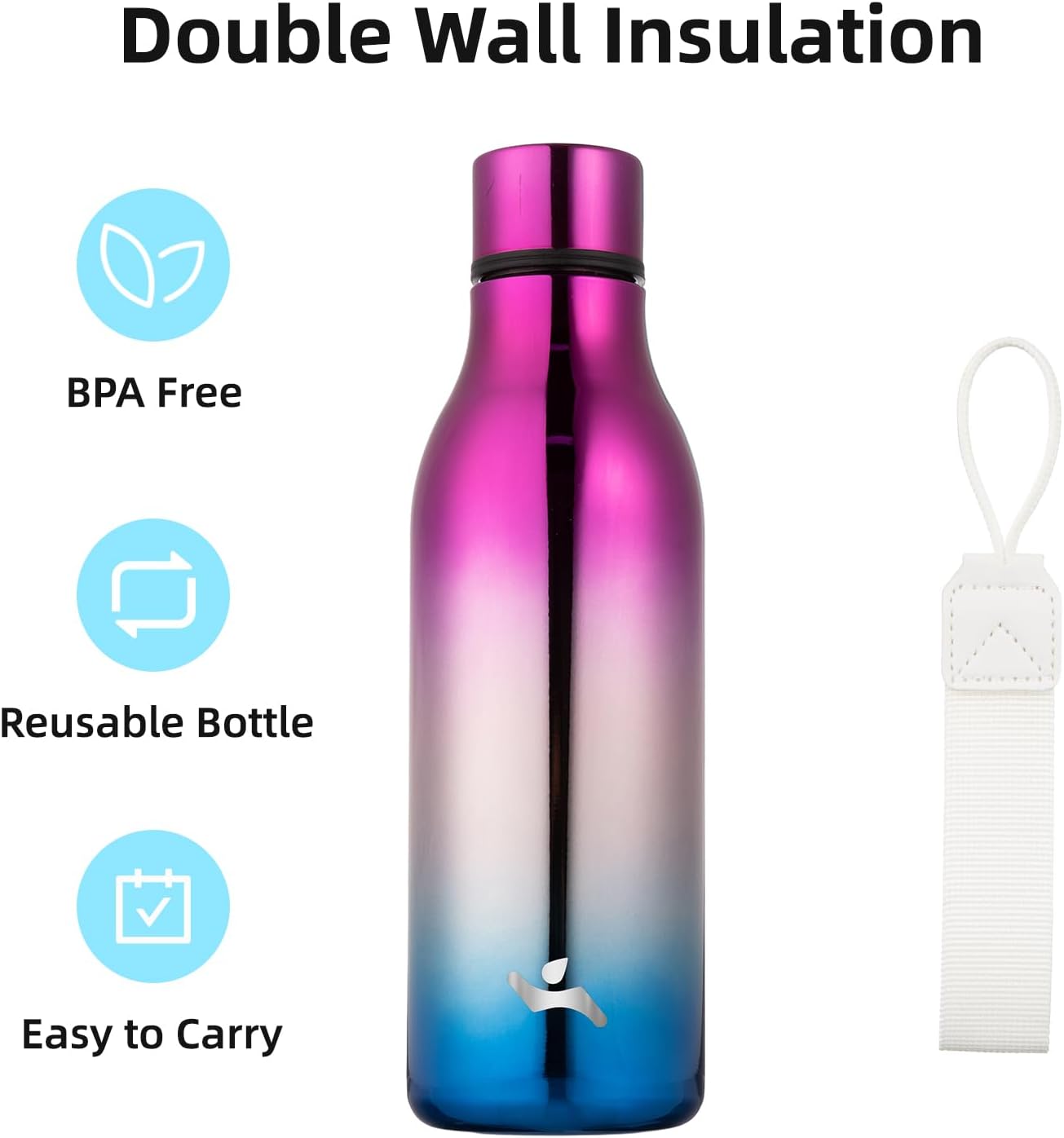 Konokyo Insulated Water Bottle with Strap,18 oz Double Wall Stainless Steel Vacuum Bottles Metal Water Flask,Macaron Green - Colors A