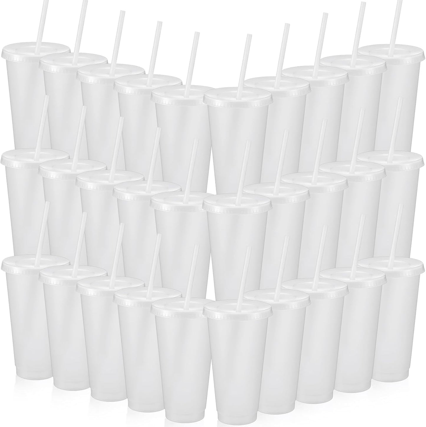 Honeydak 15 Pack Tumbler with Straw and Lid Bulk Cups for Gifts Water Bottle Iced Coffee Travel Mug Cup Reusable Plastic Tumblers for Party Birthdays 24-27 oz (Solid Color)