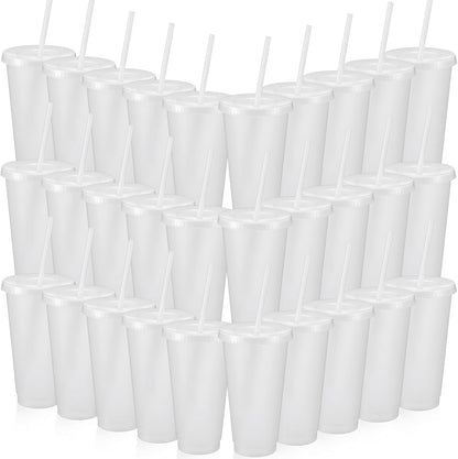Honeydak 15 Pack Tumbler with Straw and Lid Bulk Cups for Gifts Water Bottle Iced Coffee Travel Mug Cup Reusable Plastic Tumblers for Party Birthdays 24-27 oz (Solid Color)