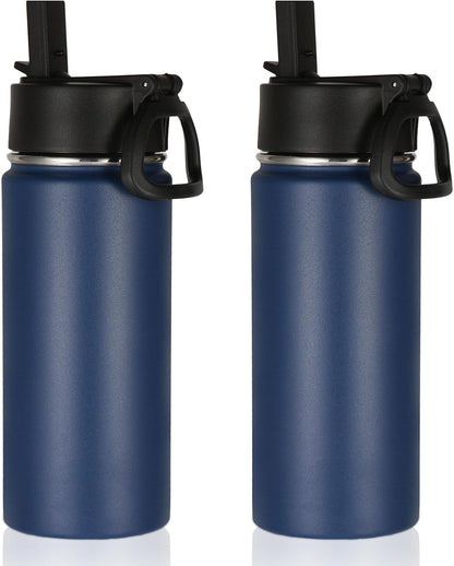 Volhoply 16 OZ Kids Water Bottle Bulk 8 Pack,Insulated Sports Bottles with Straw Lid,Stainless Steel Bottle with Handle Keep Cold & Hot,Double Wall Vacuum Tumbler Cups for School(Eight Color, 8)