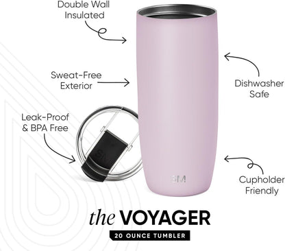Simple Modern Voyager Tumbler with Flip Lid | Travel Coffee Mug | Insulated Stainless Steel Cold Brew Iced or Hot Coffee Cup | Gifts for Women Men Her Him | 16oz, Almond Birch