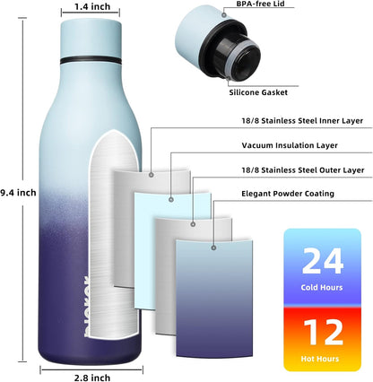 BJPKPK Insulated Water Bottles, 18 oz Stainless Steel Metal Water Bottle with Strap, BPA Free Leak Proof Jugs, Mugs, Flasks, Reusable Thermal Flasks for Sports & Travel, Black - Colors B