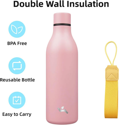 Konokyo Insulated Water Bottle with Strap,18 oz Double Wall Stainless Steel Vacuum Bottles Metal Water Flask,Macaron Green - Colors B