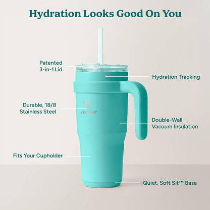REDUCE 24 oz Stainless Steel Tumbler with Handle - Dual-Wall Vacuum Insulated Travel Mug, Sweat-Proof Lid & Reusable Straw - Keeps Drinks Cold for 24 Hrs, Fits Cupholders, Dishwasher Safe - Lilac Bud