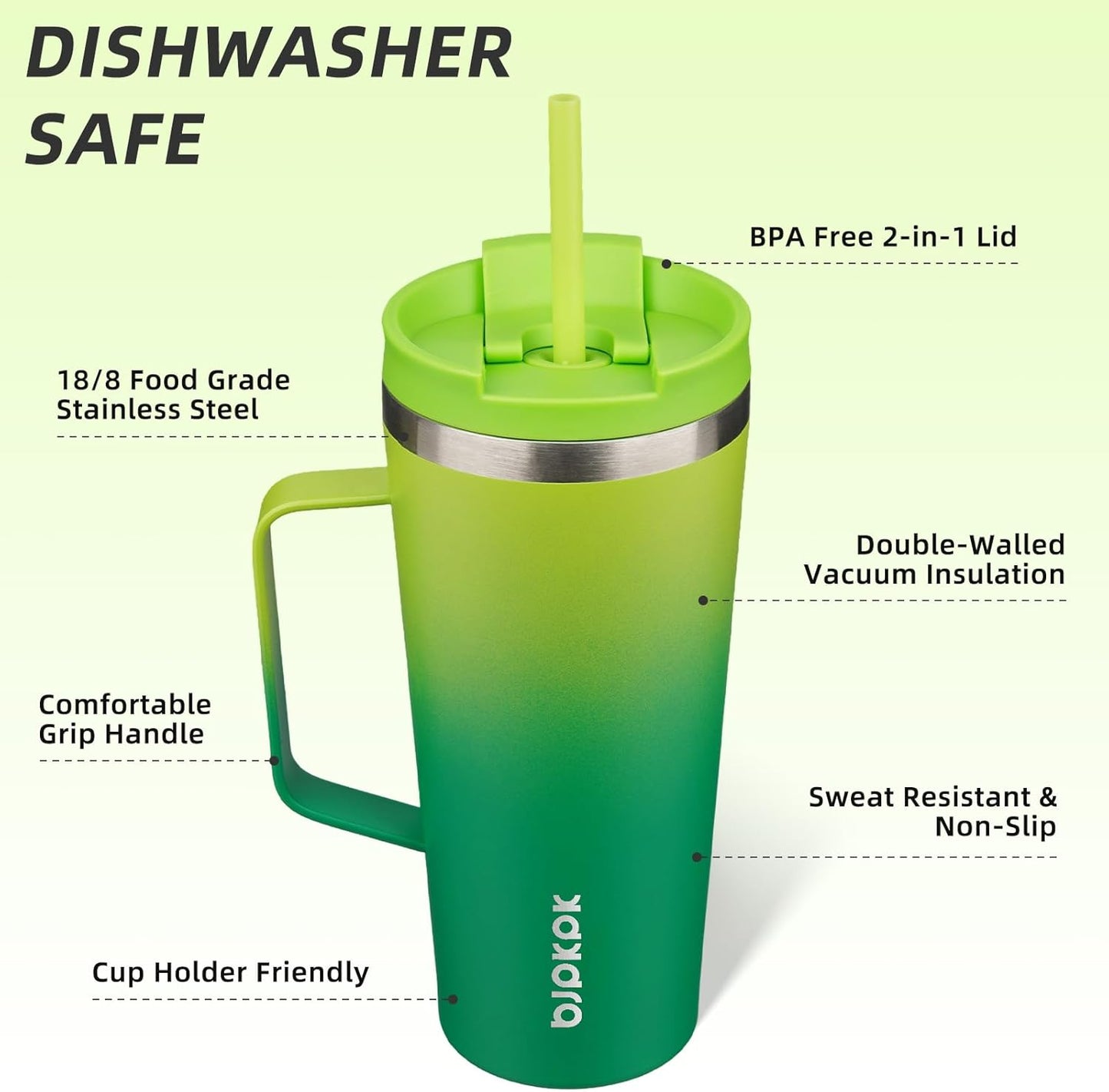 BJPKPK Insulated Tumbler with Handle, 18oz Insulated Tumblers with Lid and Straw, Stainless Steel Metal Water Bottles, Coffee Travel Mugs, Cups, Marshmallow