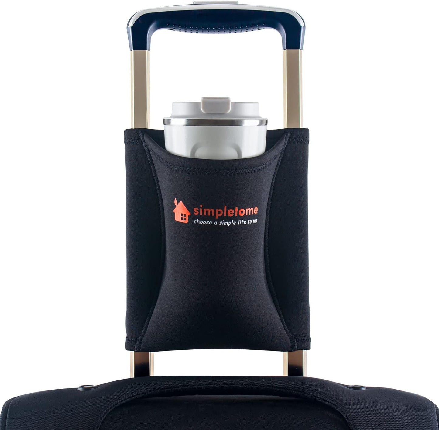 simpletome Luggage Travel Cup Holder Hands-Free Drink Caddy Attachment Drinks Carrier for Drink Beverages Coffee Mugs (Grey)