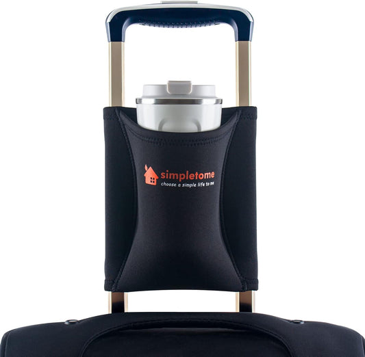 simpletome Luggage Travel Cup Holder Hands-Free Drink Caddy Attachment Drinks Carrier for Drink Beverages Coffee Mugs (Grey)