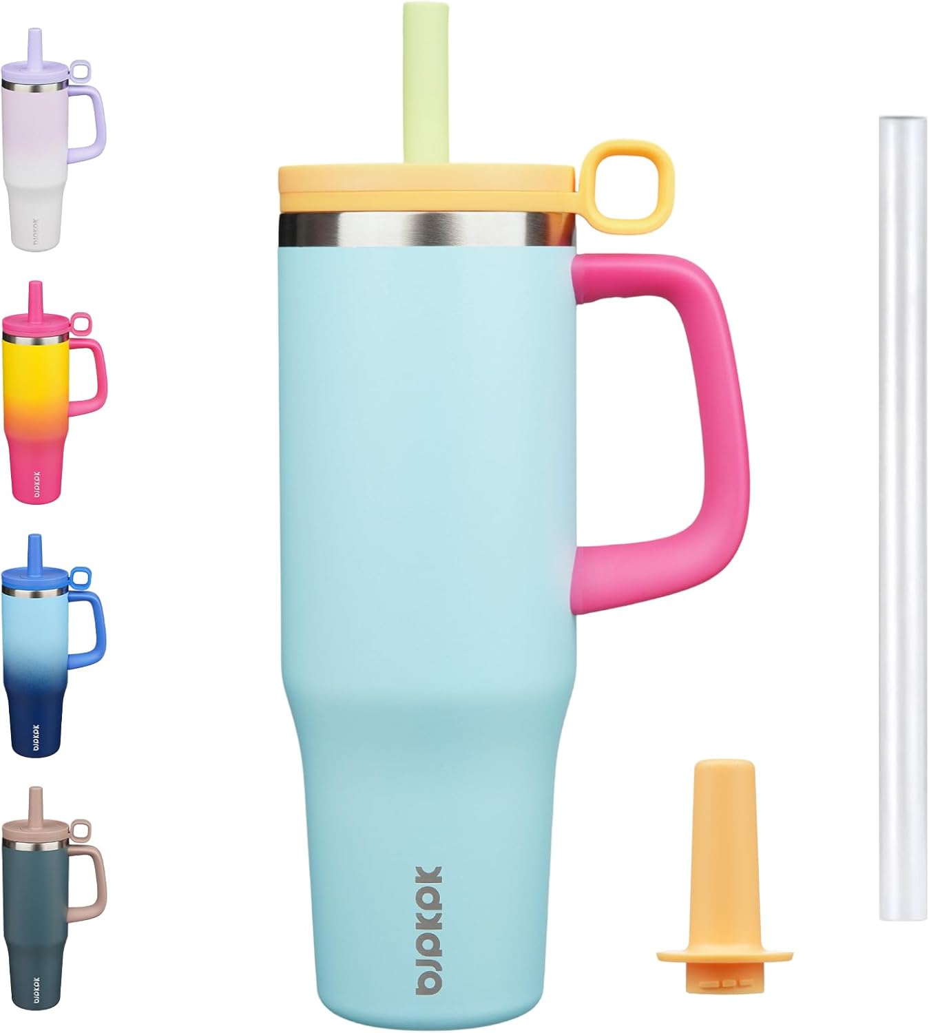 BJPKPK 50oz Insulated Tumbler with Handle Stainless Steel Travel Coffee Mug with Lid Reusable Large Water Bottle with Straw,Sky