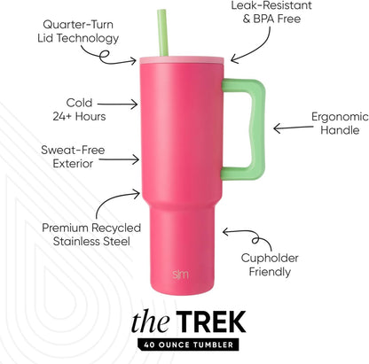 Simple Modern 40 oz Trek Tumbler with Handle and Straw Lid | Cup Holder Friendly Insulated Stainless Steel Travel Mug | Sea Glass Sage - Colors B
