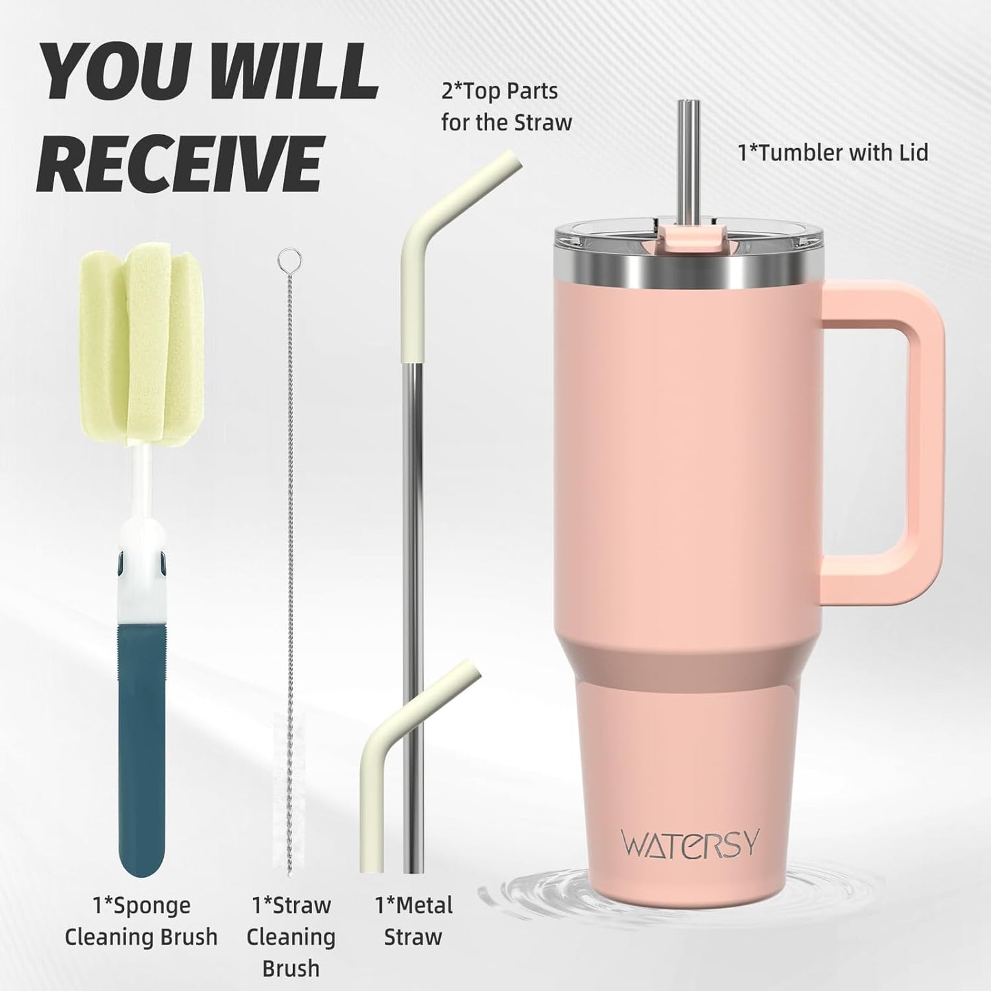 40 oz Tumbler with Handle,Tumbler with Lid and Straw,Double Wall Insulated Cup Stainless Steel Travel Mug(Cold for 34 Hours),Water Bottle for Iced Tea,Coffee,Cold Beverages(Purple)