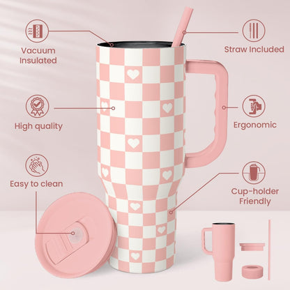 SANDJEST Pickleball 40oz Tumbler With Handle and Straw, Pickleball Queen Insulated Stainless Steel Travel Coffee Mug for Women Girls Players, Gift Idea for Birthday Christmas Mothers Day