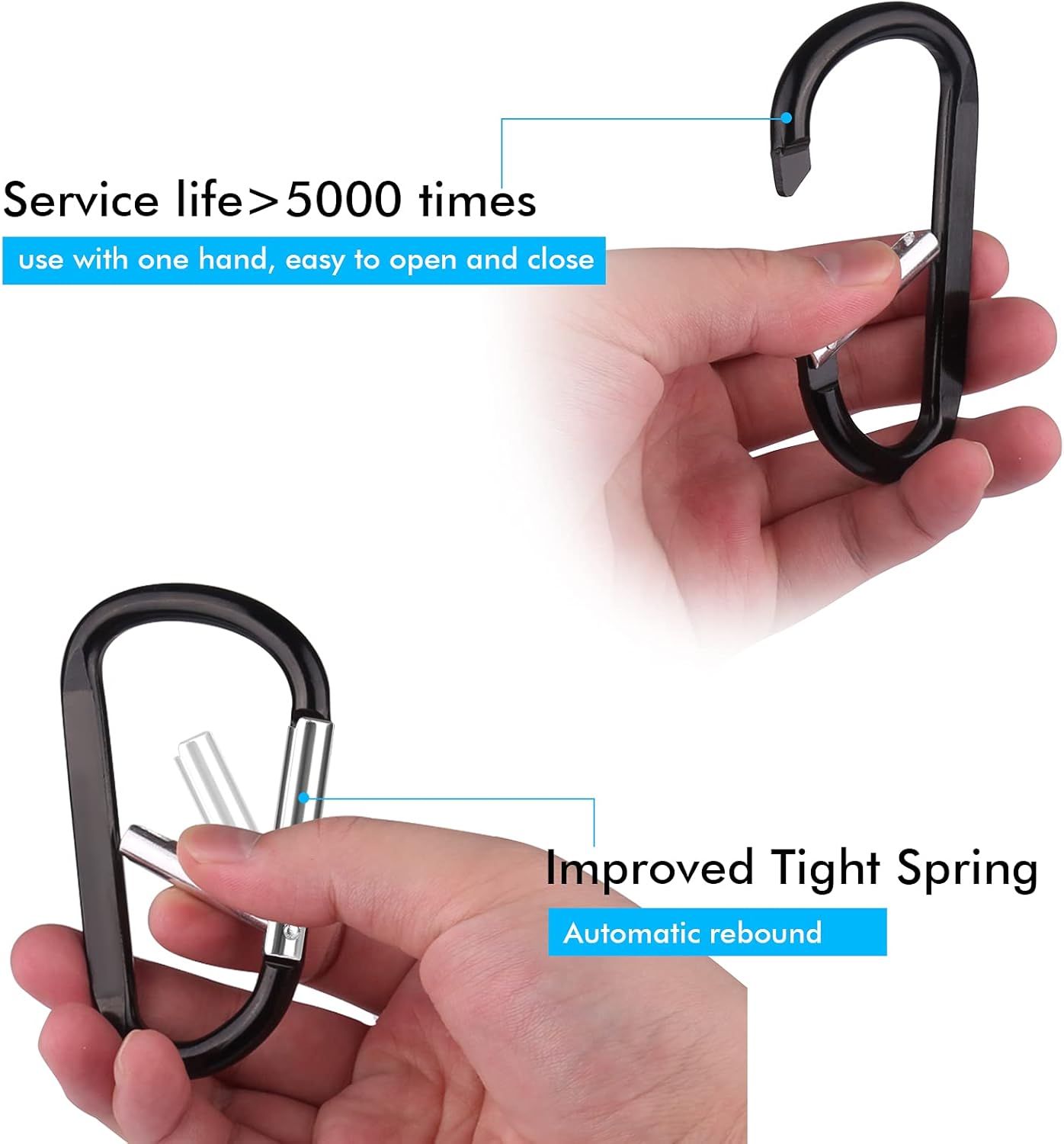 CampTek Carabiner Caribeaner Clip,3" Large Aluminum D Ring Shape Carabeaner with Keyring Keychain Hook
