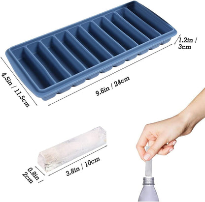 LessMo 3 PCS Ice Cube Tray, Long Ice Stick Tray Silicone with Lid, Rectangular Narrow Stick, Reusable, Flexible, Easy Release, for Small Mouth Sport Bottles, Juice Bottles, Cocktail Parties